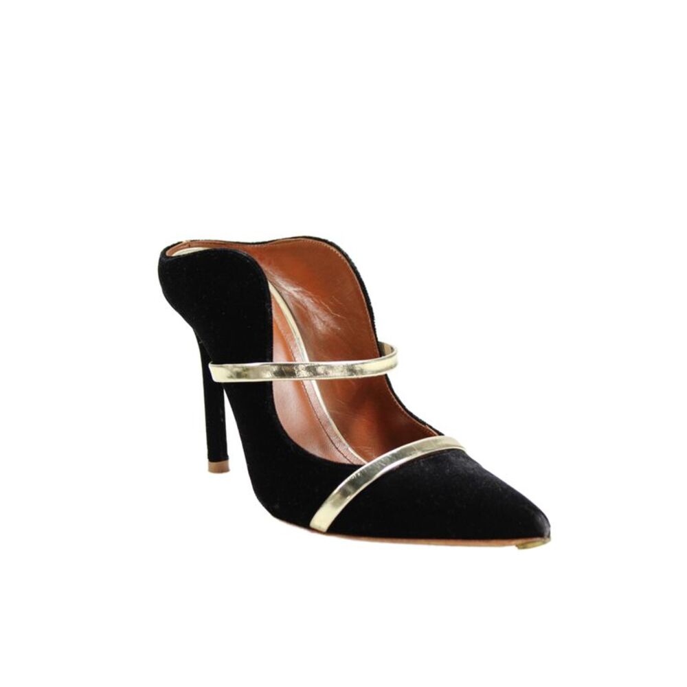 Malone Souliers Womens Velvet Mule Pointed Toe Pumps Black Gold Size 38 8